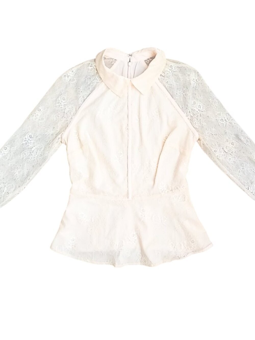 Eva Mendes Lace Peplum Blouse – Women’s Size XS, Cream Romantic Top